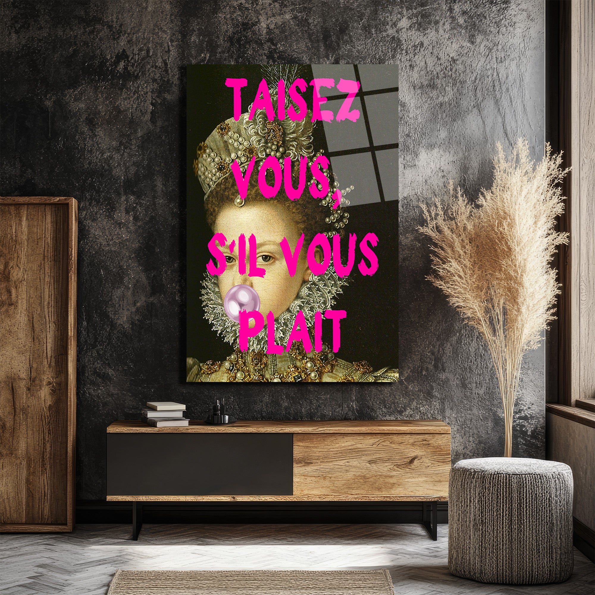 Taisez Vous Pop Art Kraliçe Temalı Temperli Cam Tablo