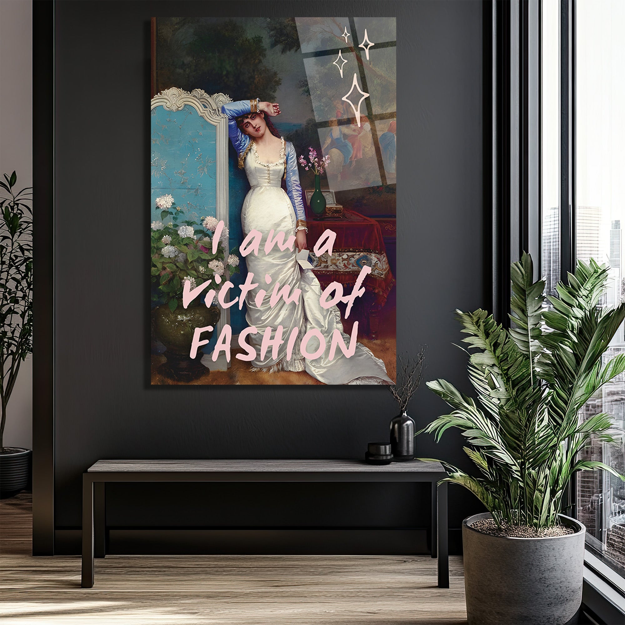 "I Am A Victim Of Fashion" Temalı Modern Sanat Cam Tablo