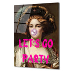 Let's Go Party Balonlu Kadın Cam Tablo - Pop Art Duvar Sanatı
