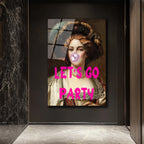 Let's Go Party Balonlu Kadın Cam Tablo - Pop Art Duvar Sanatı