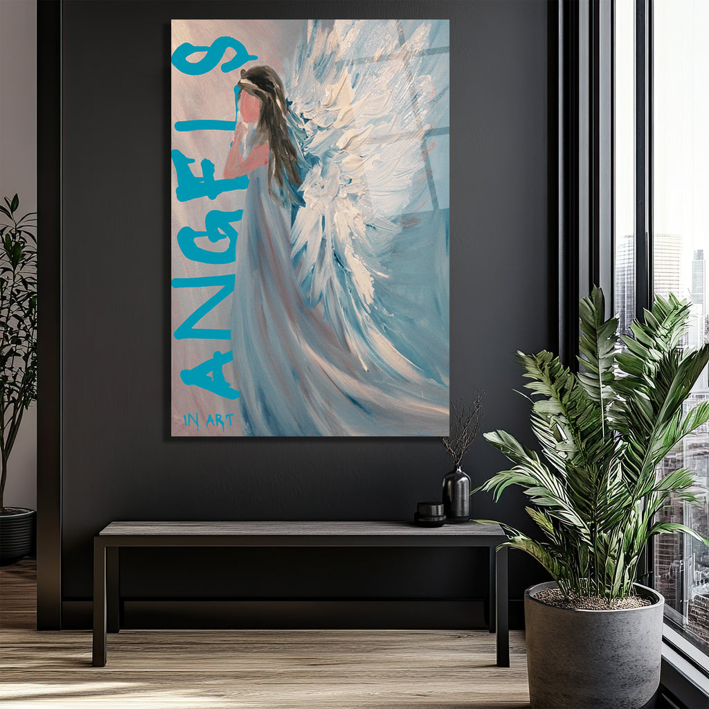 Melek Kanatları Temalı Modern Cam Tablo