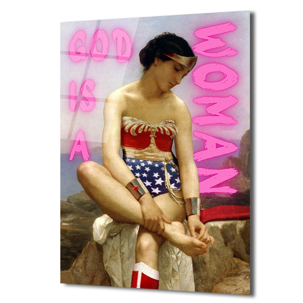 God Is A Woman Wonder Woman Cam Tablo - Güçlü Kadın Sanatı
