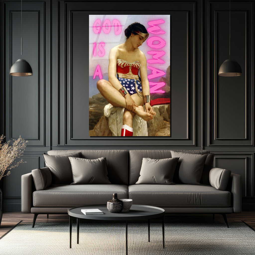 God Is A Woman Wonder Woman Cam Tablo - Güçlü Kadın Sanatı