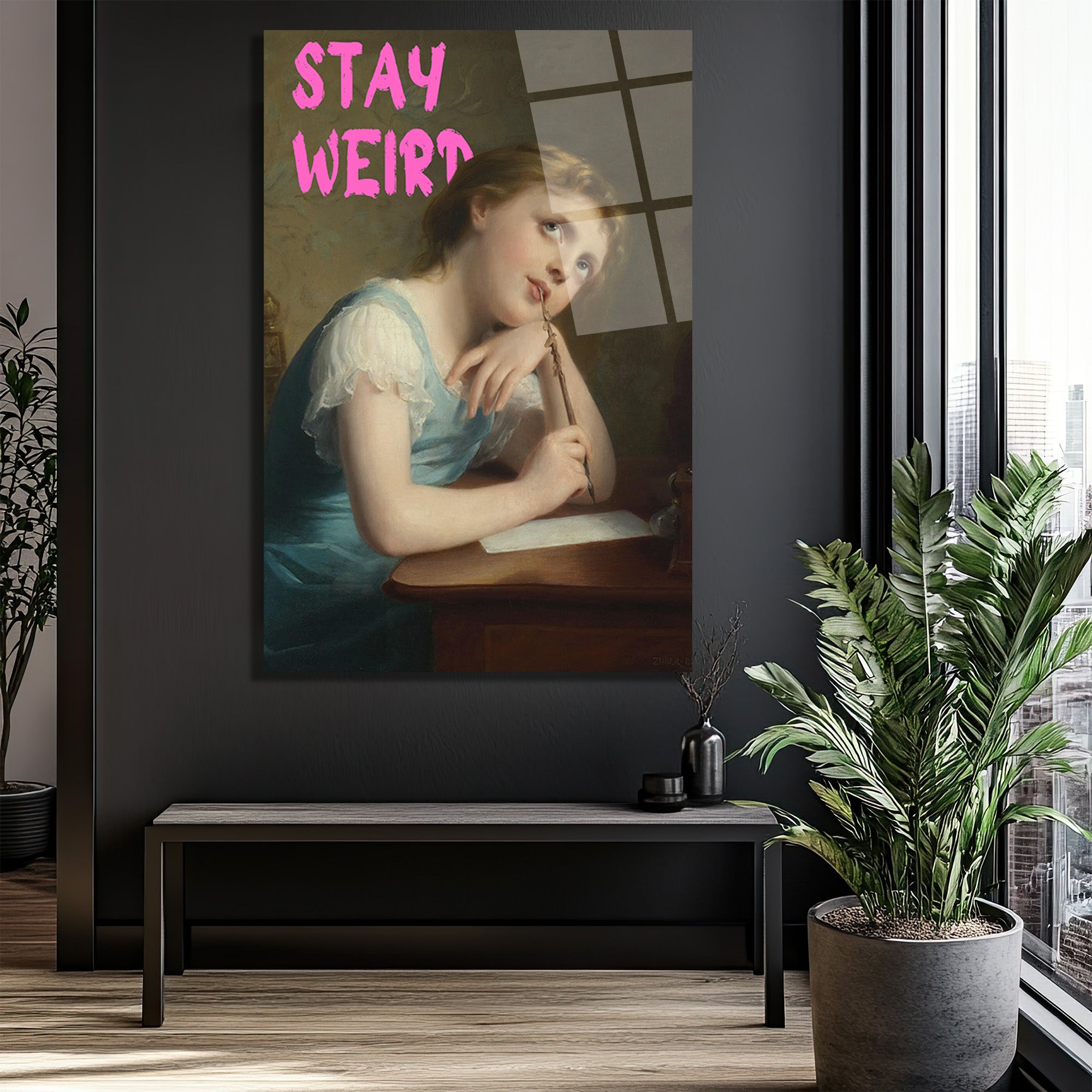 Stay Weird Temalı Klasik Sanat Cam Tablo - Özgün Ruhlar İçin