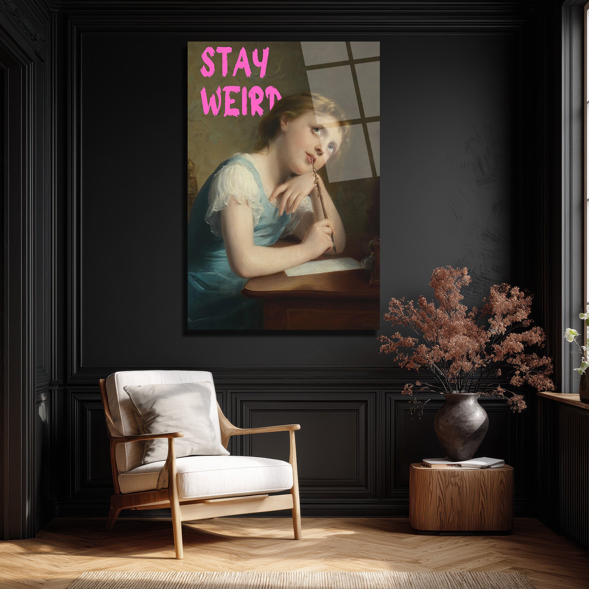 Stay Weird Temalı Klasik Sanat Cam Tablo - Özgün Ruhlar İçin