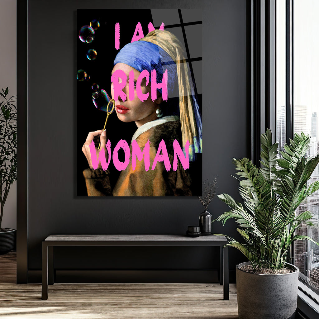 İnci Küpeli Kız 'I Am Rich Woman' Pop Art Cam Tablo