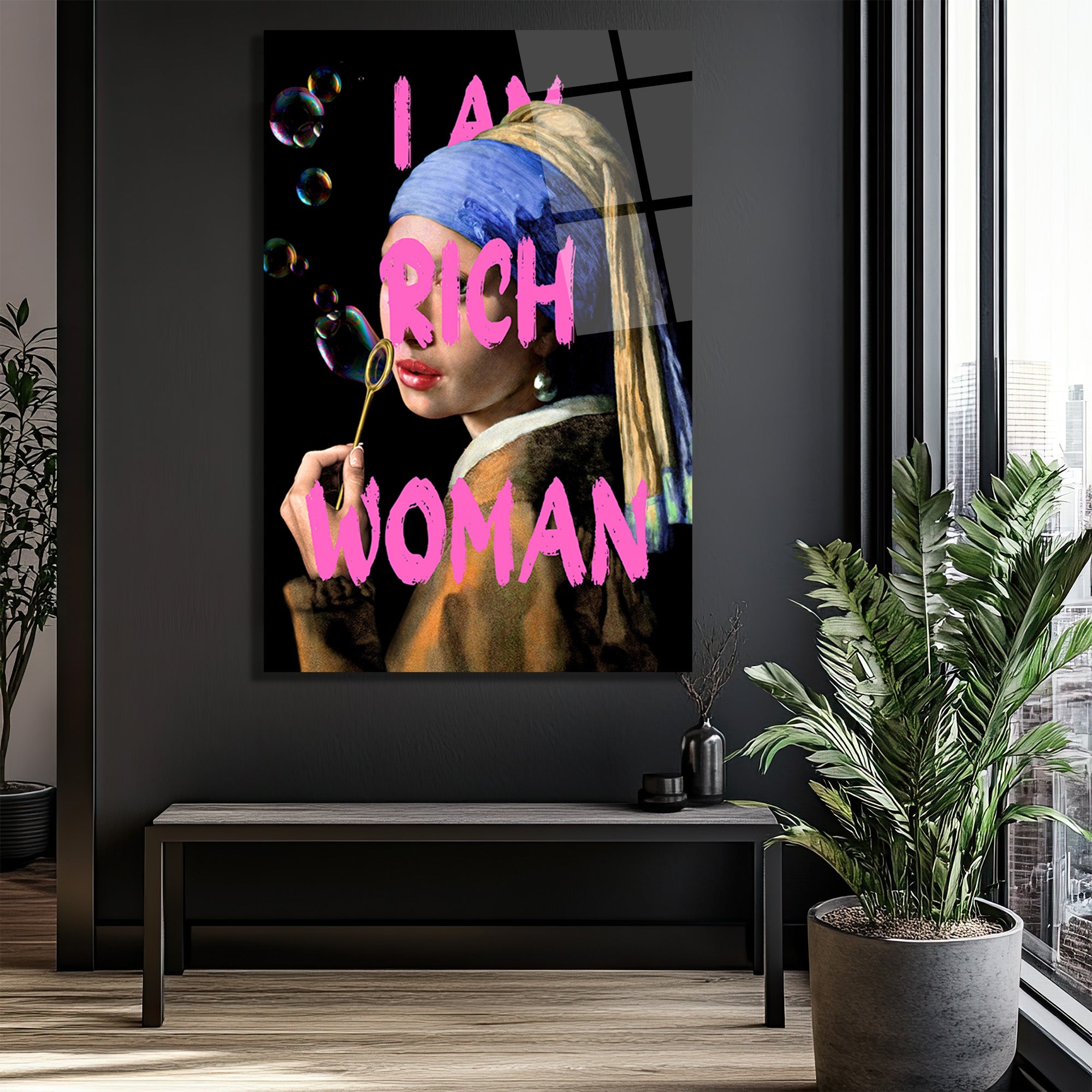 İnci Küpeli Kız 'I Am Rich Woman' Pop Art Cam Tablo