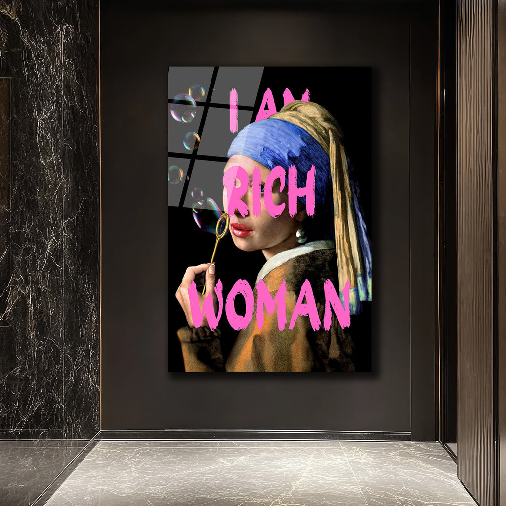 İnci Küpeli Kız 'I Am Rich Woman' Pop Art Cam Tablo