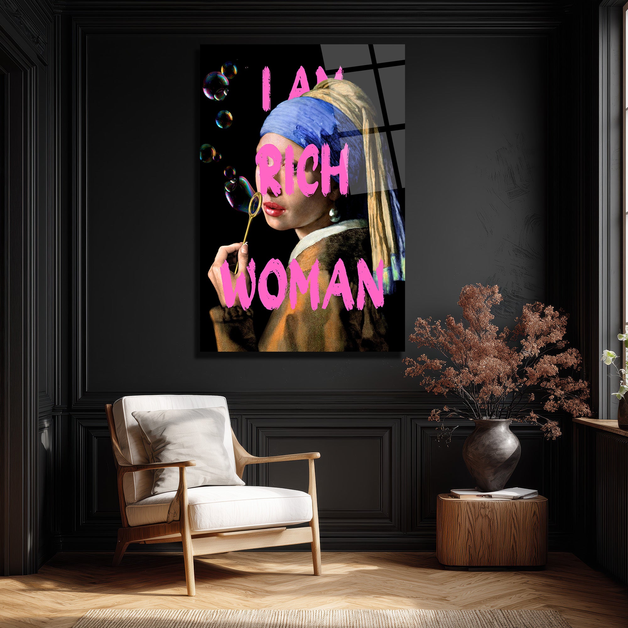 İnci Küpeli Kız 'I Am Rich Woman' Pop Art Cam Tablo
