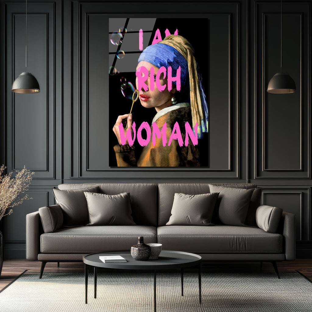 İnci Küpeli Kız 'I Am Rich Woman' Pop Art Cam Tablo