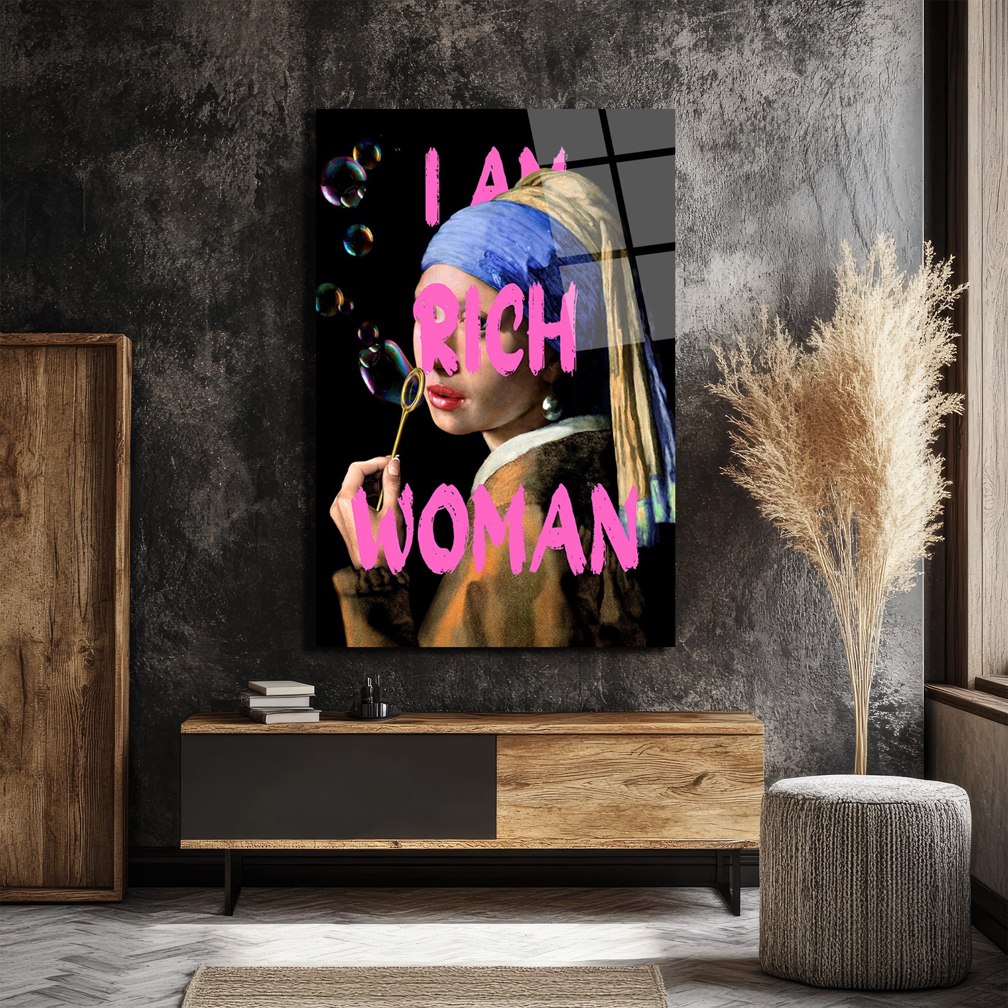 İnci Küpeli Kız 'I Am Rich Woman' Pop Art Cam Tablo