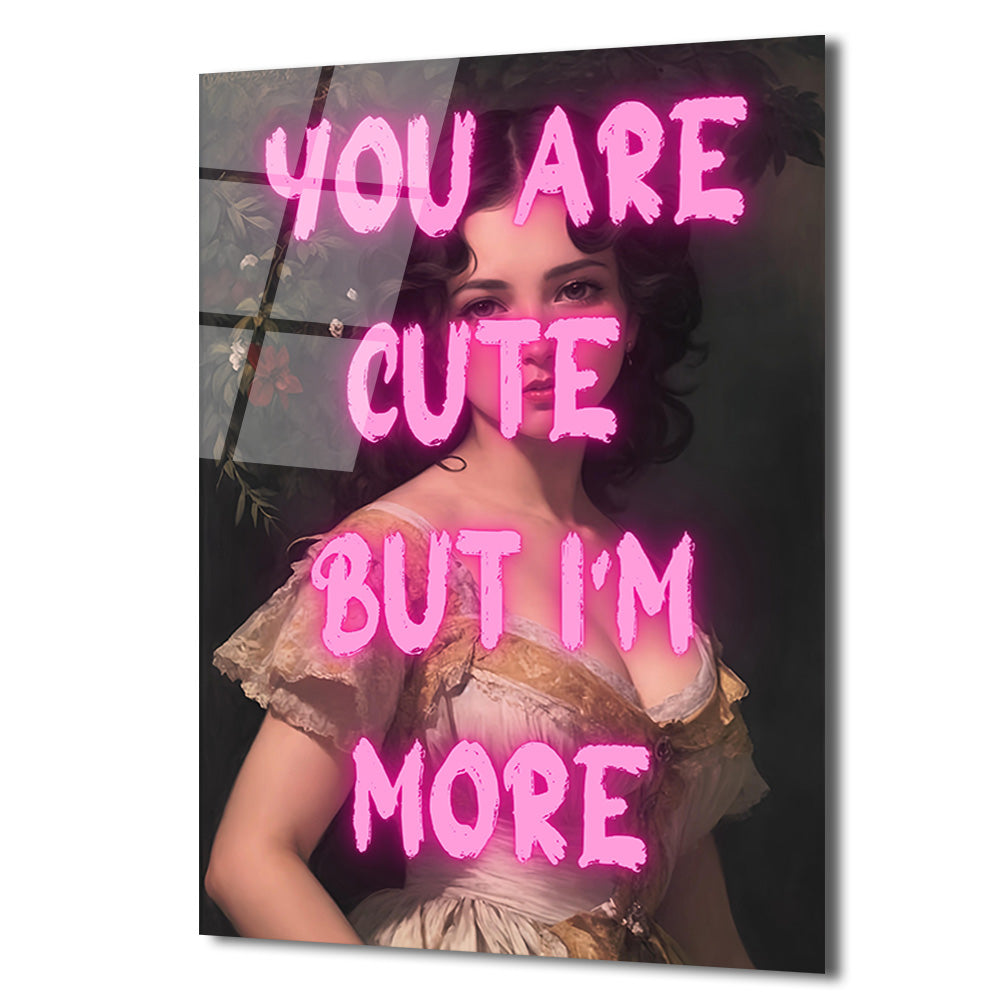 You Are Cute Neon Yazılı Vintage Kadın Cam Tablo