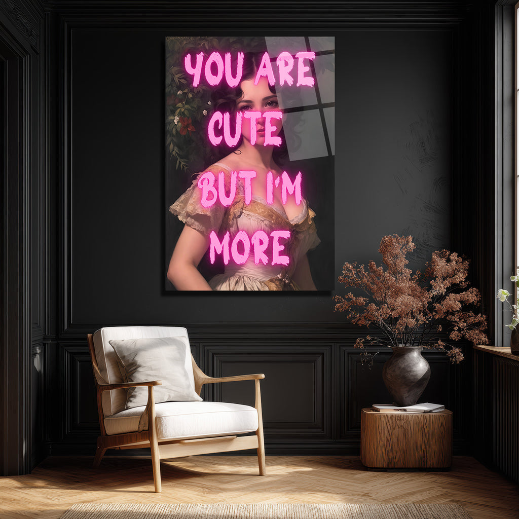 You Are Cute Neon Yazılı Vintage Kadın Cam Tablo