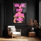 You Are Cute Neon Yazılı Vintage Kadın Cam Tablo