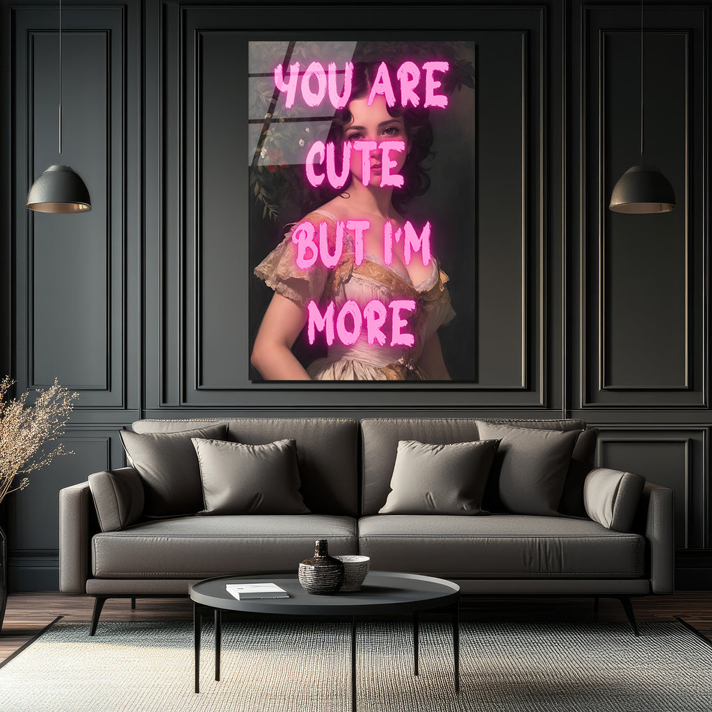 You Are Cute Neon Yazılı Vintage Kadın Cam Tablo
