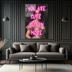 You Are Cute Neon Yazılı Vintage Kadın Cam Tablo