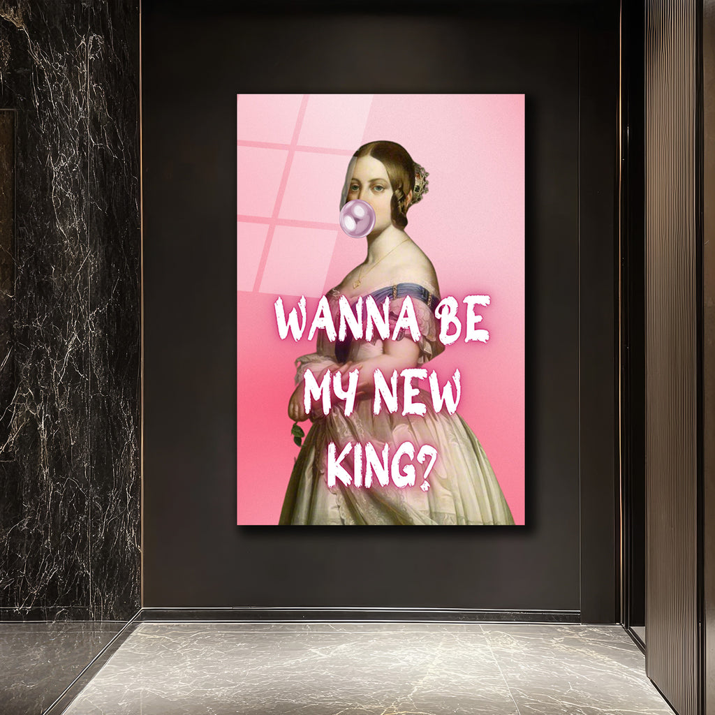 "Wanna Be My New King?" Pop Art Temalı Şık Cam Tablo