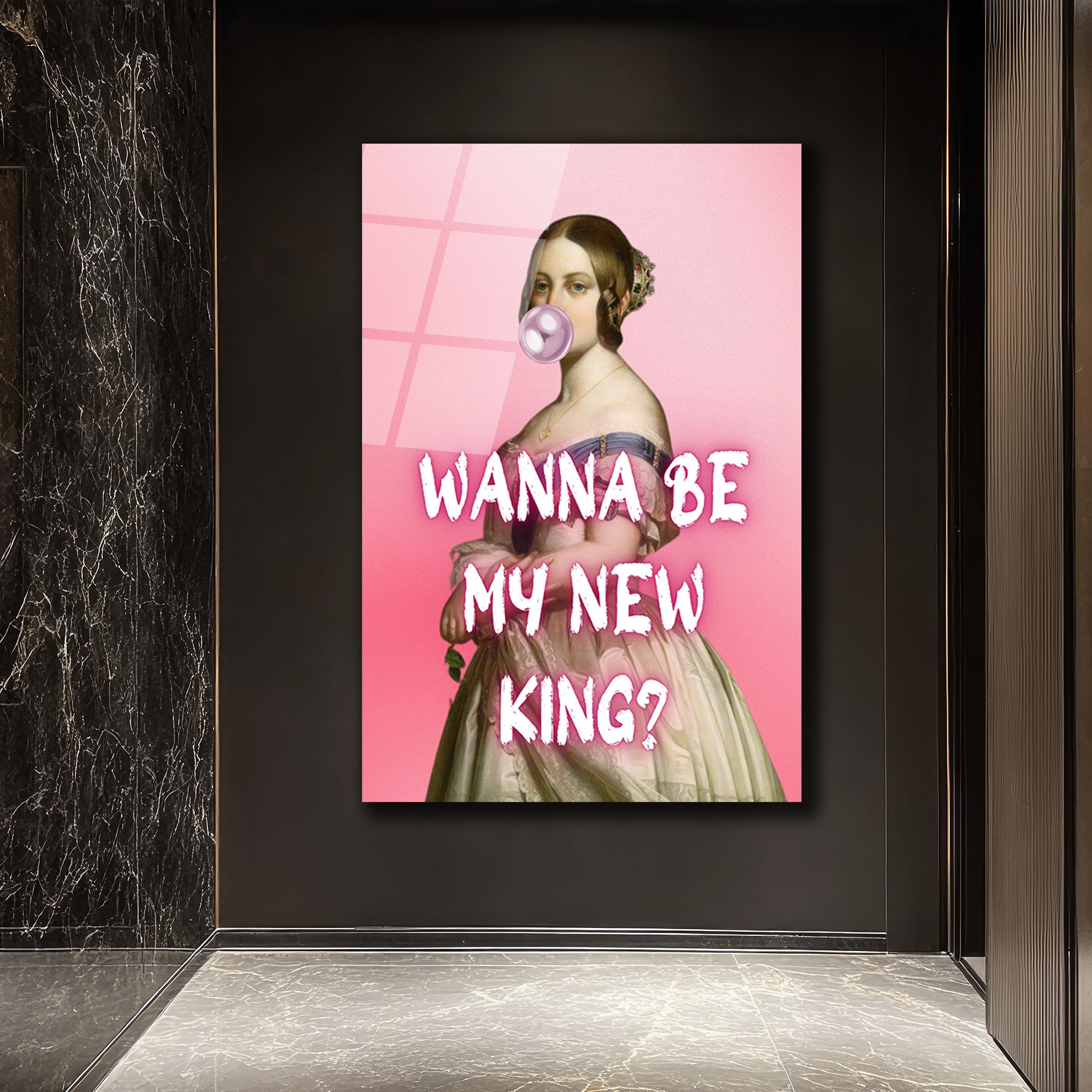 "Wanna Be My New King?" Pop Art Temalı Şık Cam Tablo