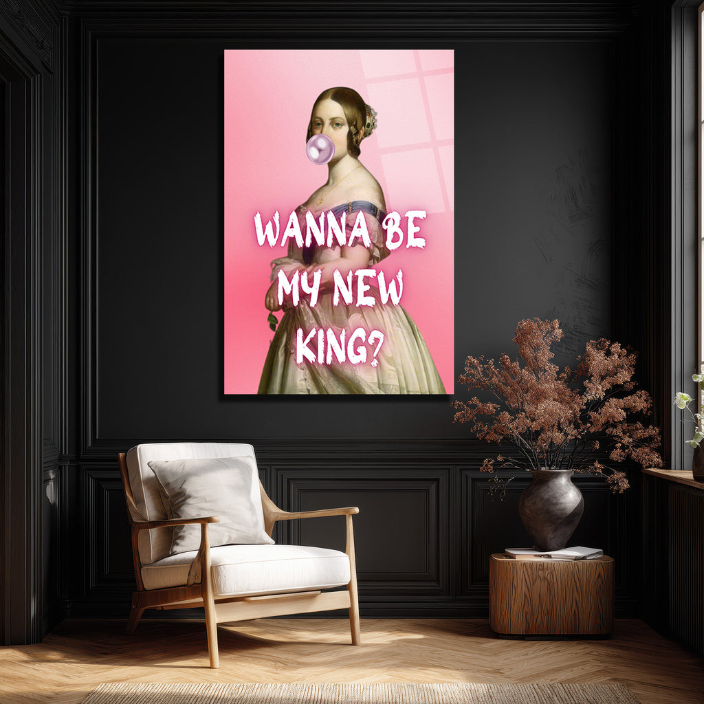 "Wanna Be My New King?" Pop Art Temalı Şık Cam Tablo