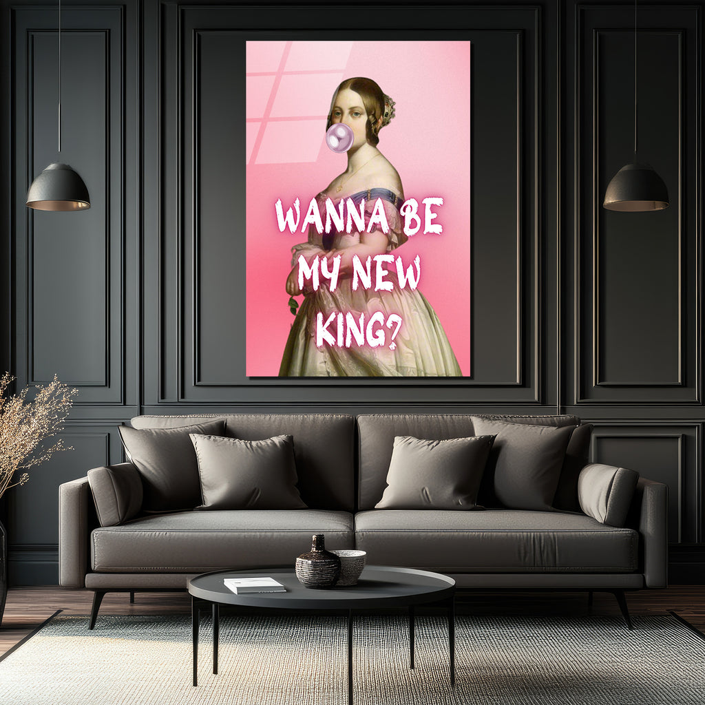 "Wanna Be My New King?" Pop Art Temalı Şık Cam Tablo