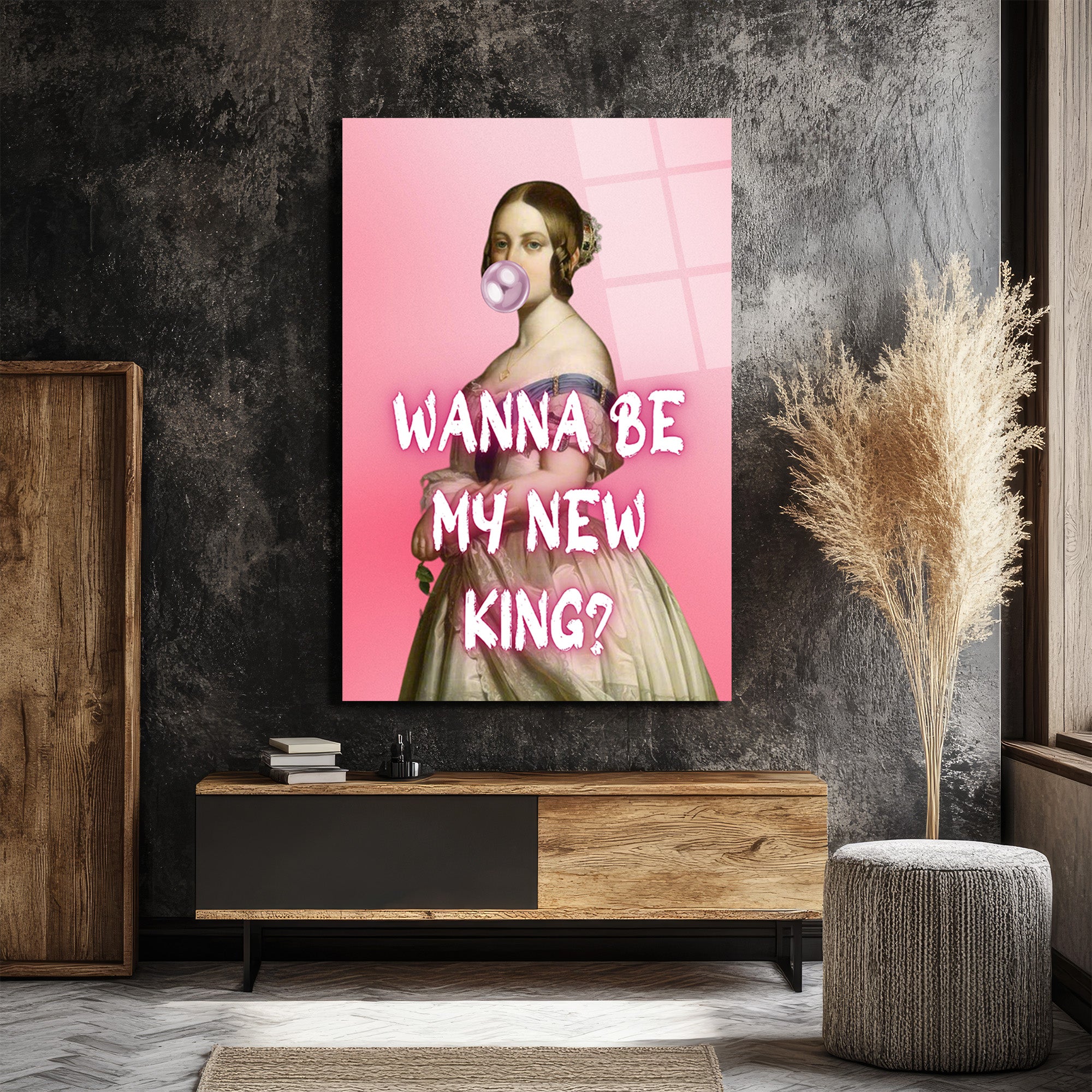 "Wanna Be My New King?" Pop Art Temalı Şık Cam Tablo