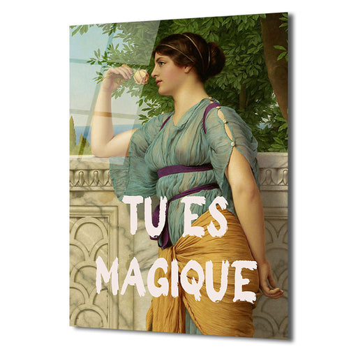 "Tu Es Magique" Temalı Antik Kadın ve Gül Cam Tablo