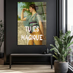 "Tu Es Magique" Temalı Antik Kadın ve Gül Cam Tablo