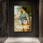 "Tu Es Magique" Temalı Antik Kadın ve Gül Cam Tablo