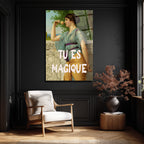 "Tu Es Magique" Temalı Antik Kadın ve Gül Cam Tablo