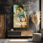 "Tu Es Magique" Temalı Antik Kadın ve Gül Cam Tablo