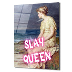 Slay Queen Neon Pembe Yazılı Klasik Sanat Cam Tablo