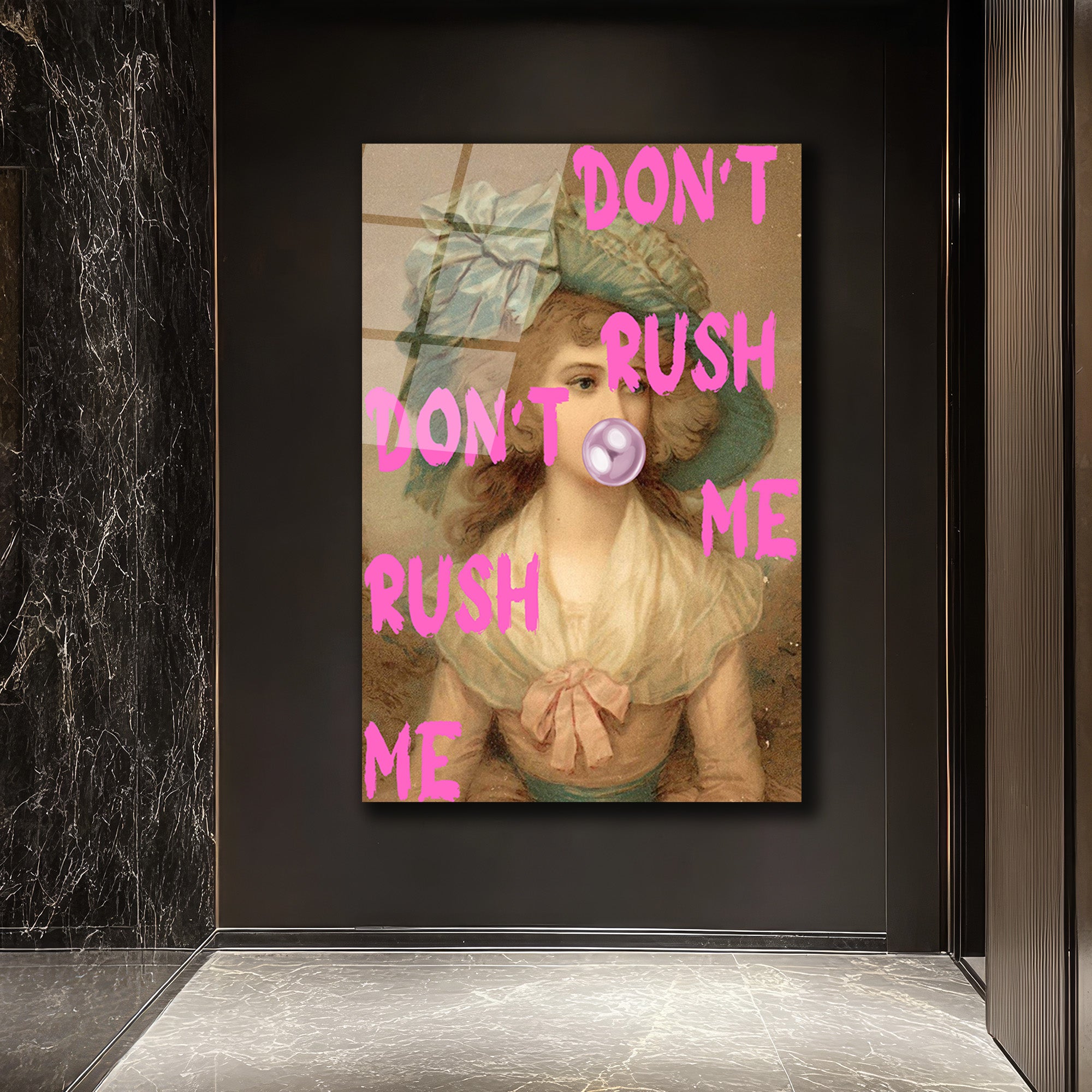 "Don't Rush Me" Pop Art Temalı Temperli Cam Tablo