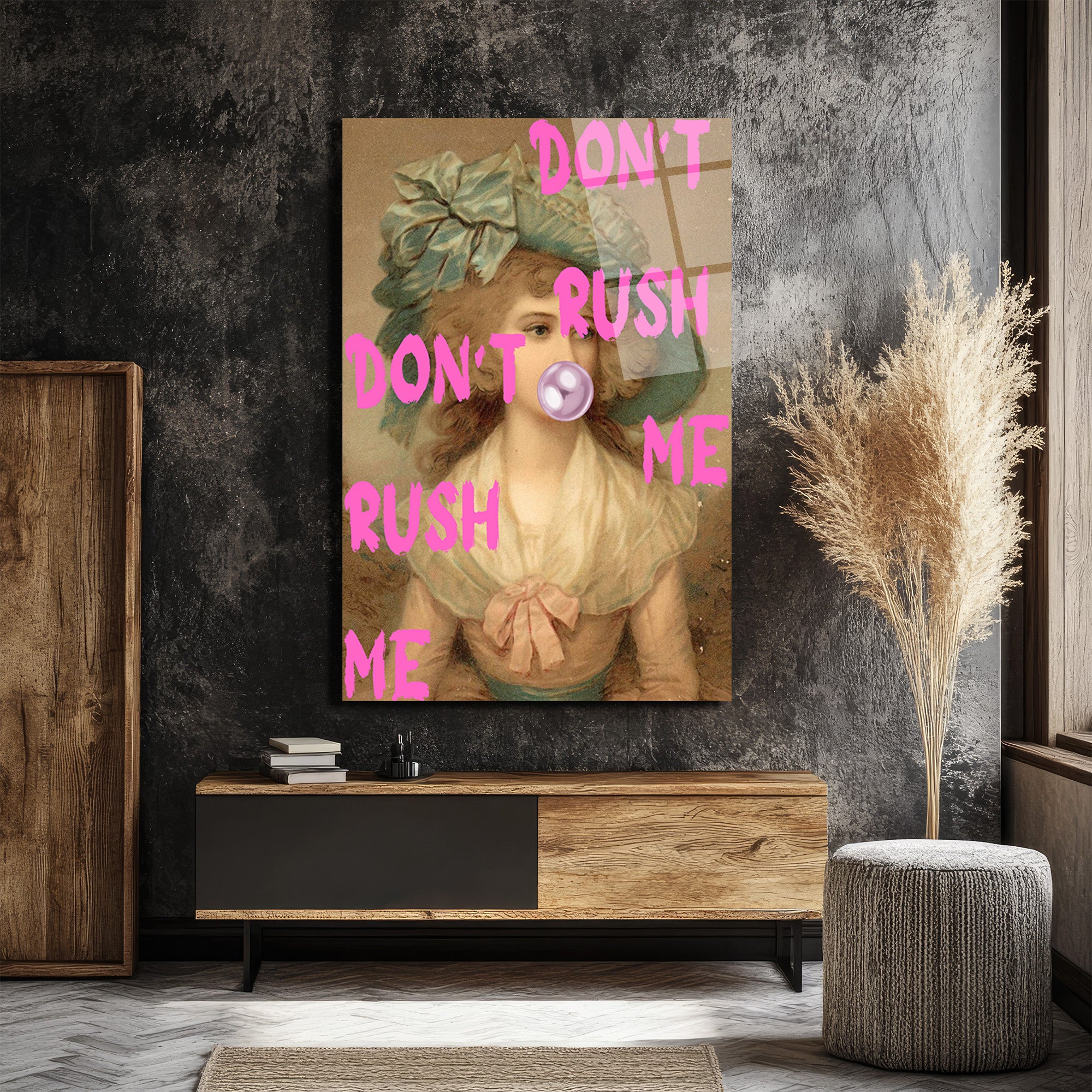 "Don't Rush Me" Pop Art Temalı Temperli Cam Tablo