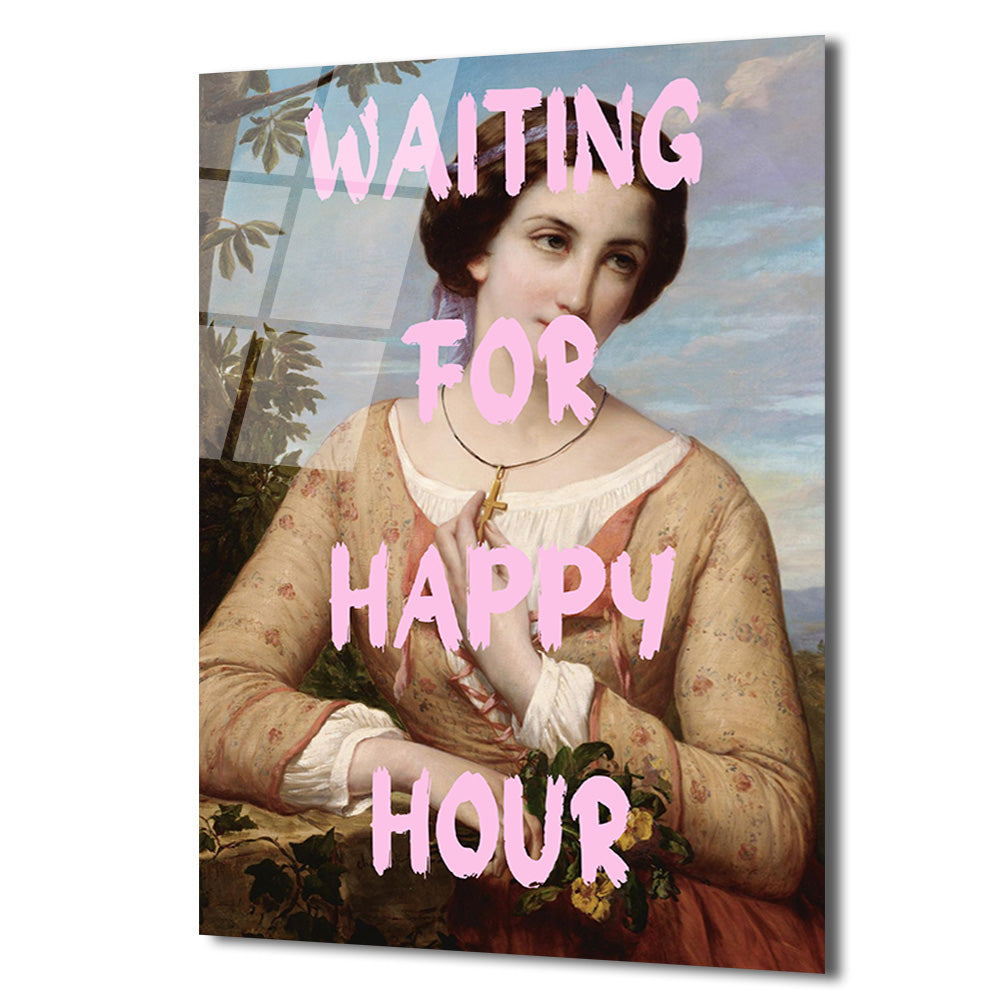 Happy Hour Bekleyişi Modern Sanat Cam Tablo