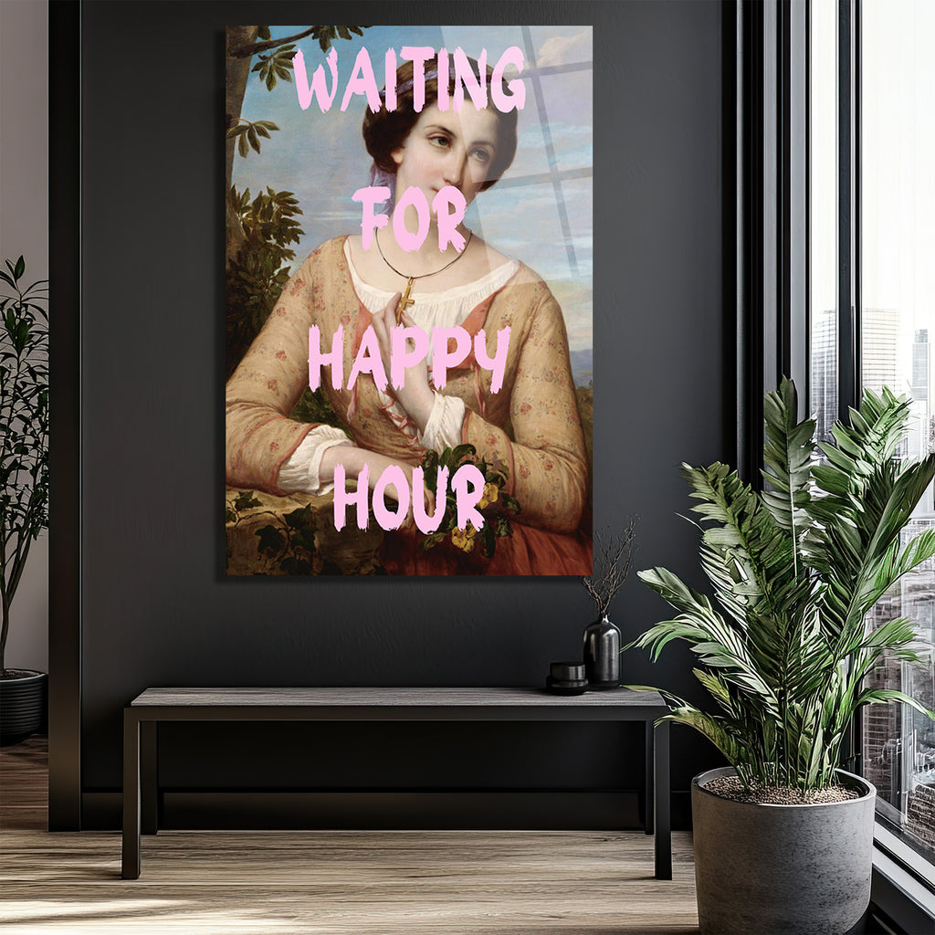 Happy Hour Bekleyişi Modern Sanat Cam Tablo