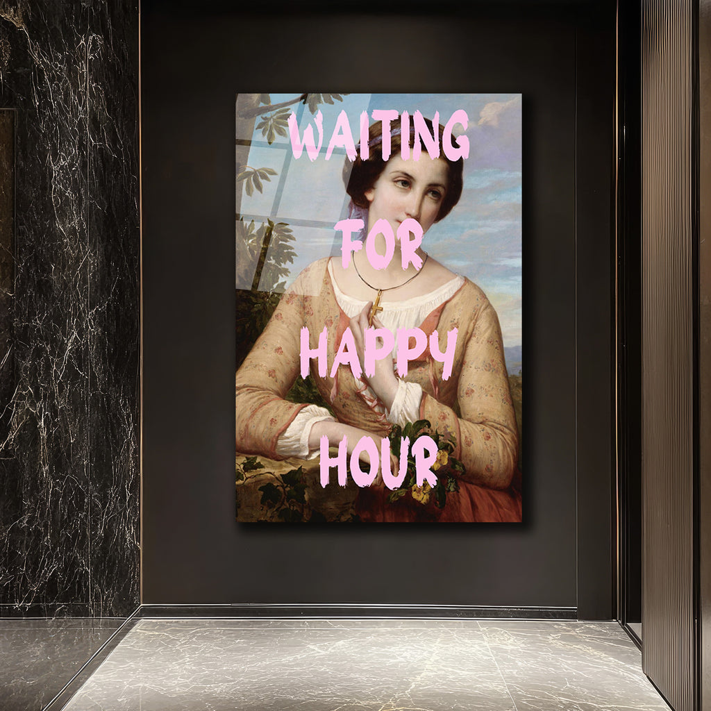 Happy Hour Bekleyişi Modern Sanat Cam Tablo
