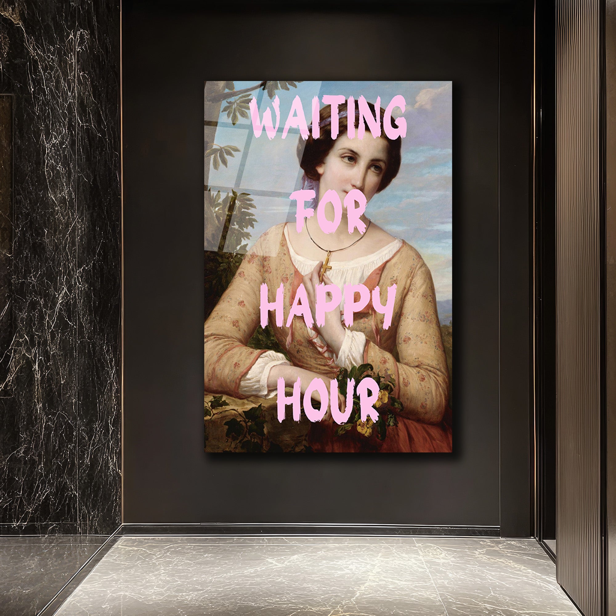 Happy Hour Bekleyişi Modern Sanat Cam Tablo