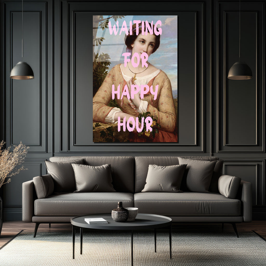 Happy Hour Bekleyişi Modern Sanat Cam Tablo