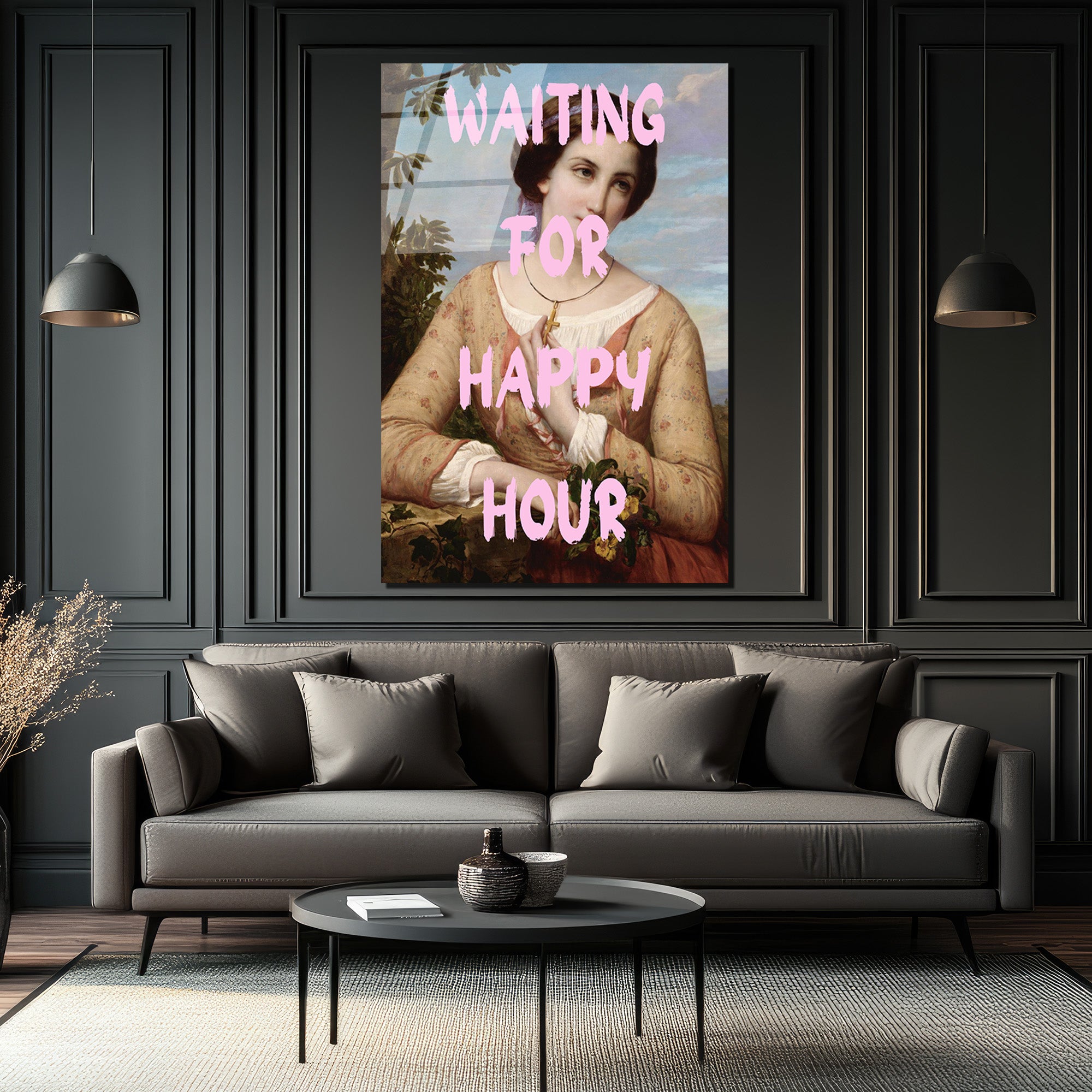 Happy Hour Bekleyişi Modern Sanat Cam Tablo