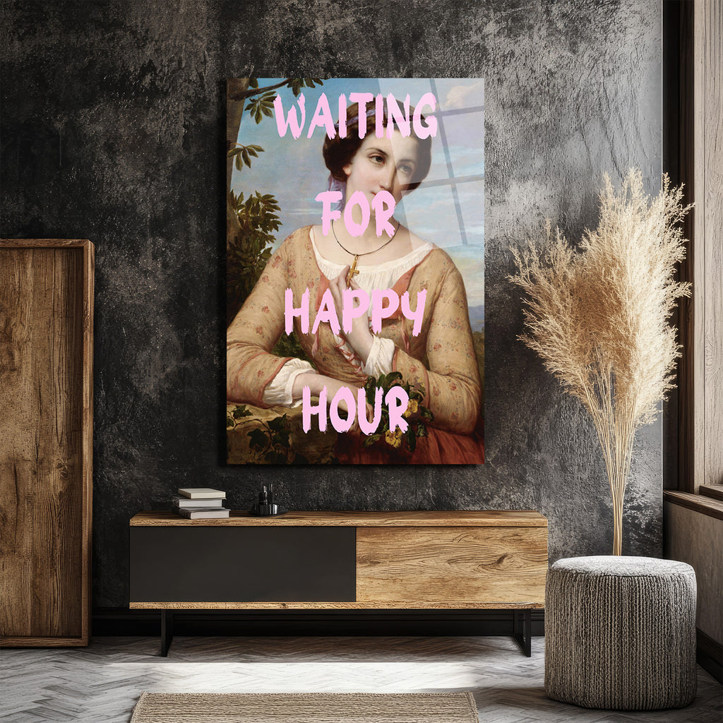 Happy Hour Bekleyişi Modern Sanat Cam Tablo