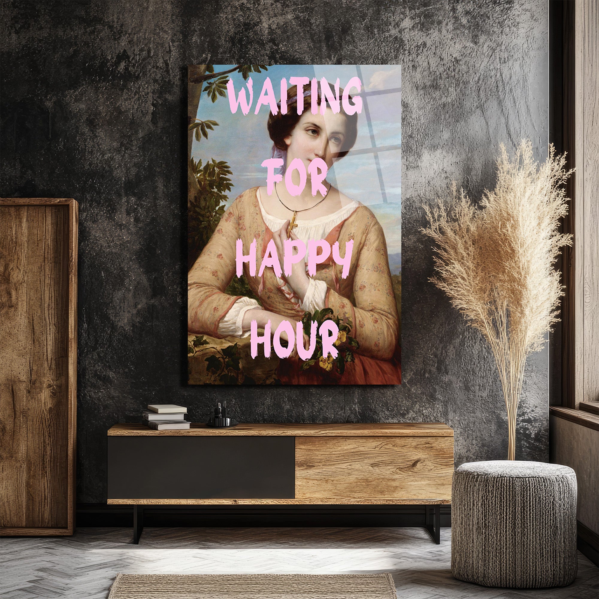 Happy Hour Bekleyişi Modern Sanat Cam Tablo