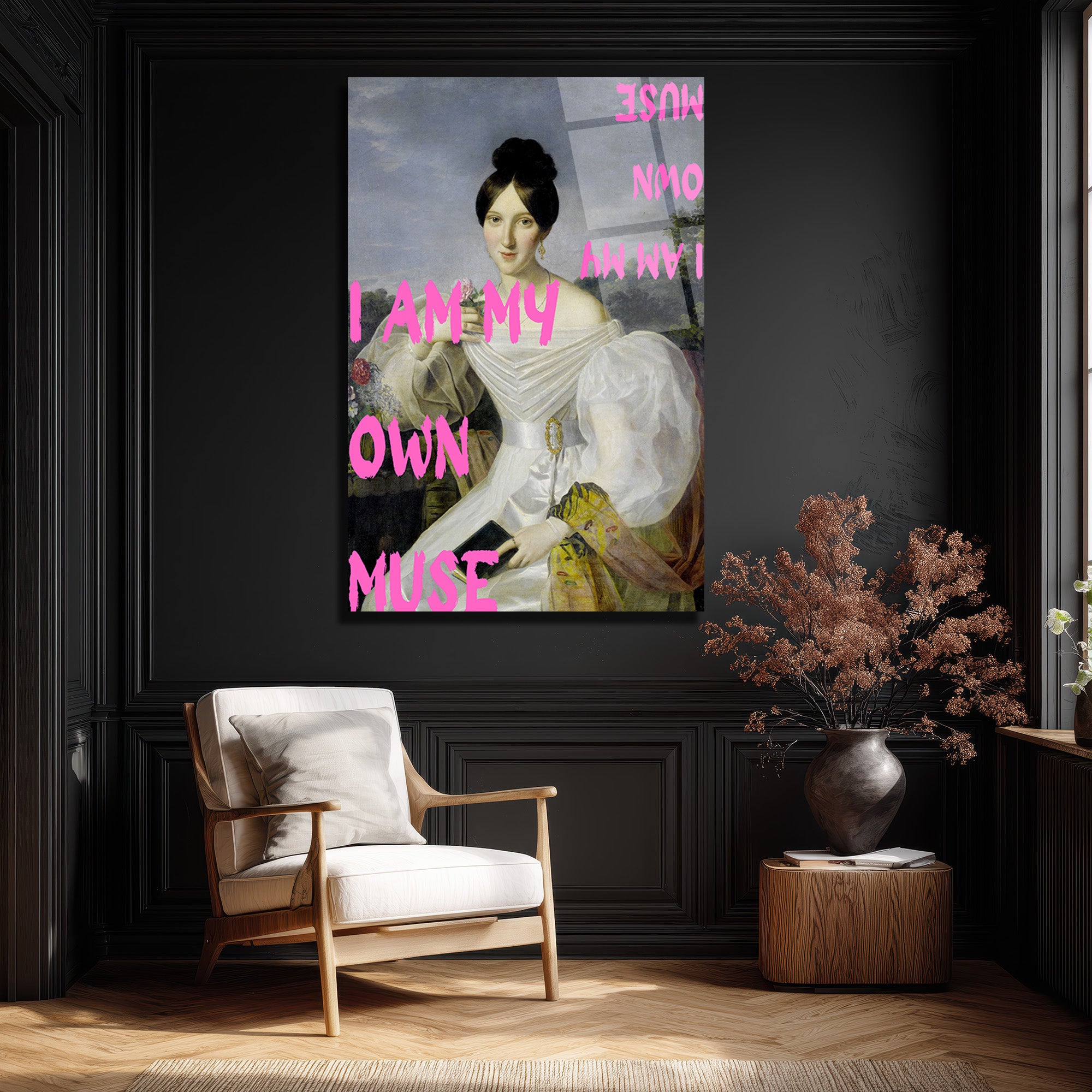 "I AM MY OWN MUSE" Temalı Sanatsal Temperli Cam Tablo