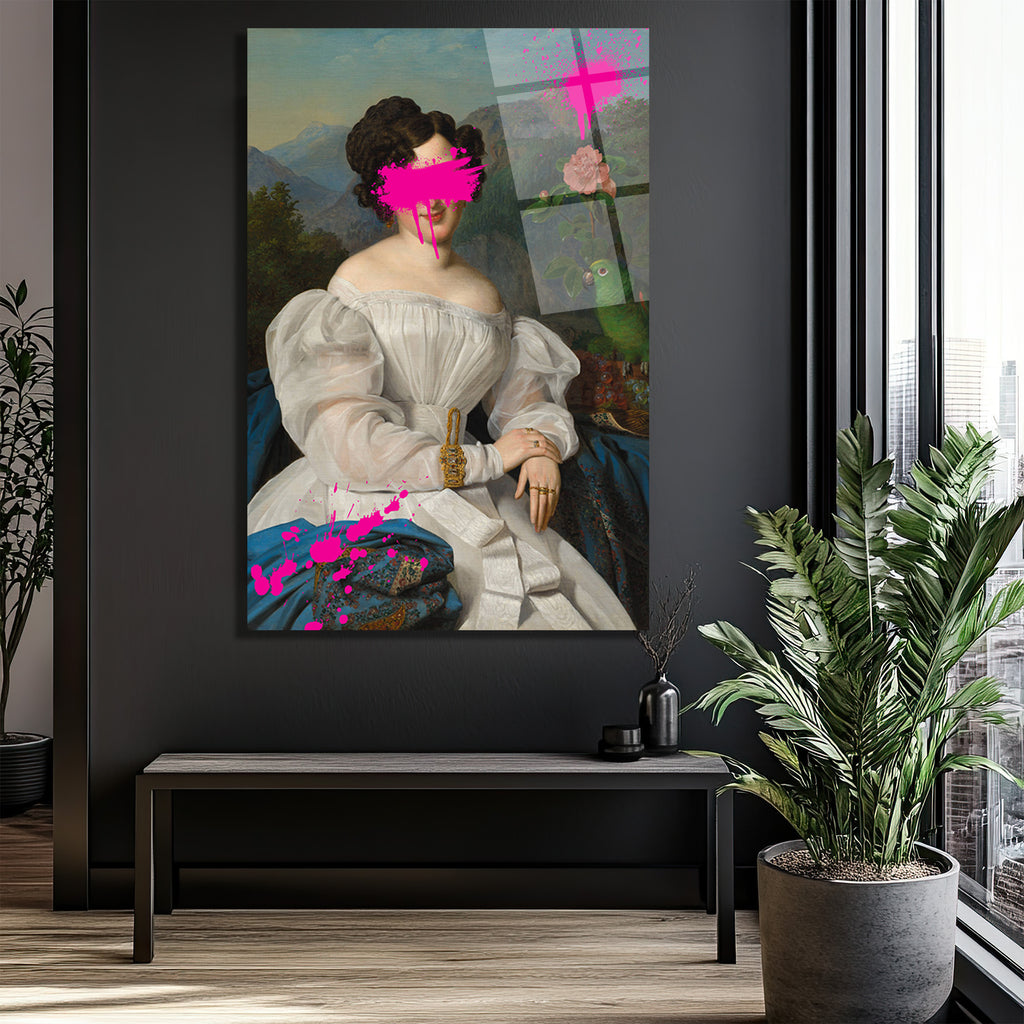 Asi Barok: Pembe Sıçramalı Klasik Portre Cam Tablo