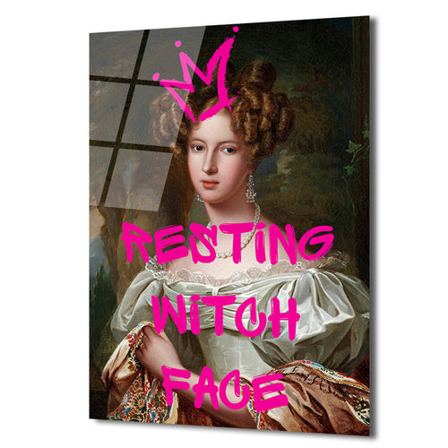 "Resting Witch Face" Temalı İronik Kraliçe Portre Cam Tablo