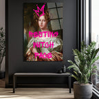 "Resting Witch Face" Temalı İronik Kraliçe Portre Cam Tablo