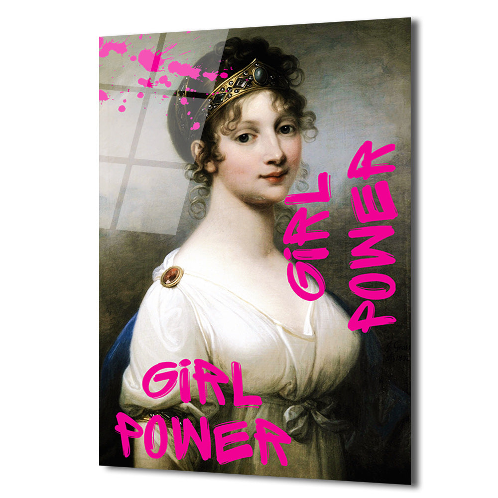 Girl Power Kraliçe Pop Art Cam Tablo - Gücünü Duvarlara Yansıt