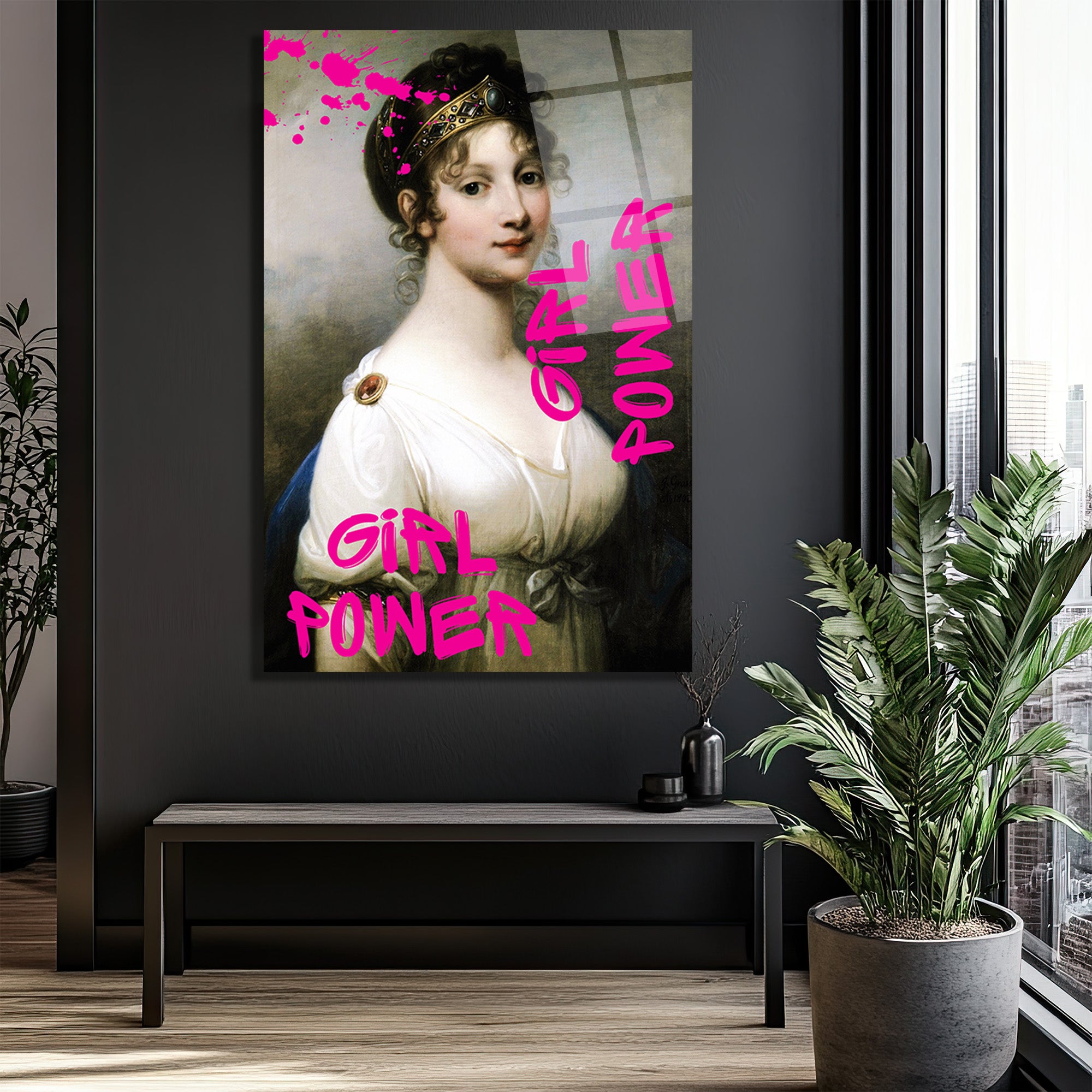 Girl Power Kraliçe Pop Art Cam Tablo - Gücünü Duvarlara Yansıt