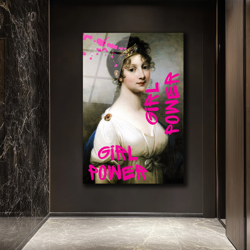 Girl Power Kraliçe Pop Art Cam Tablo - Gücünü Duvarlara Yansıt