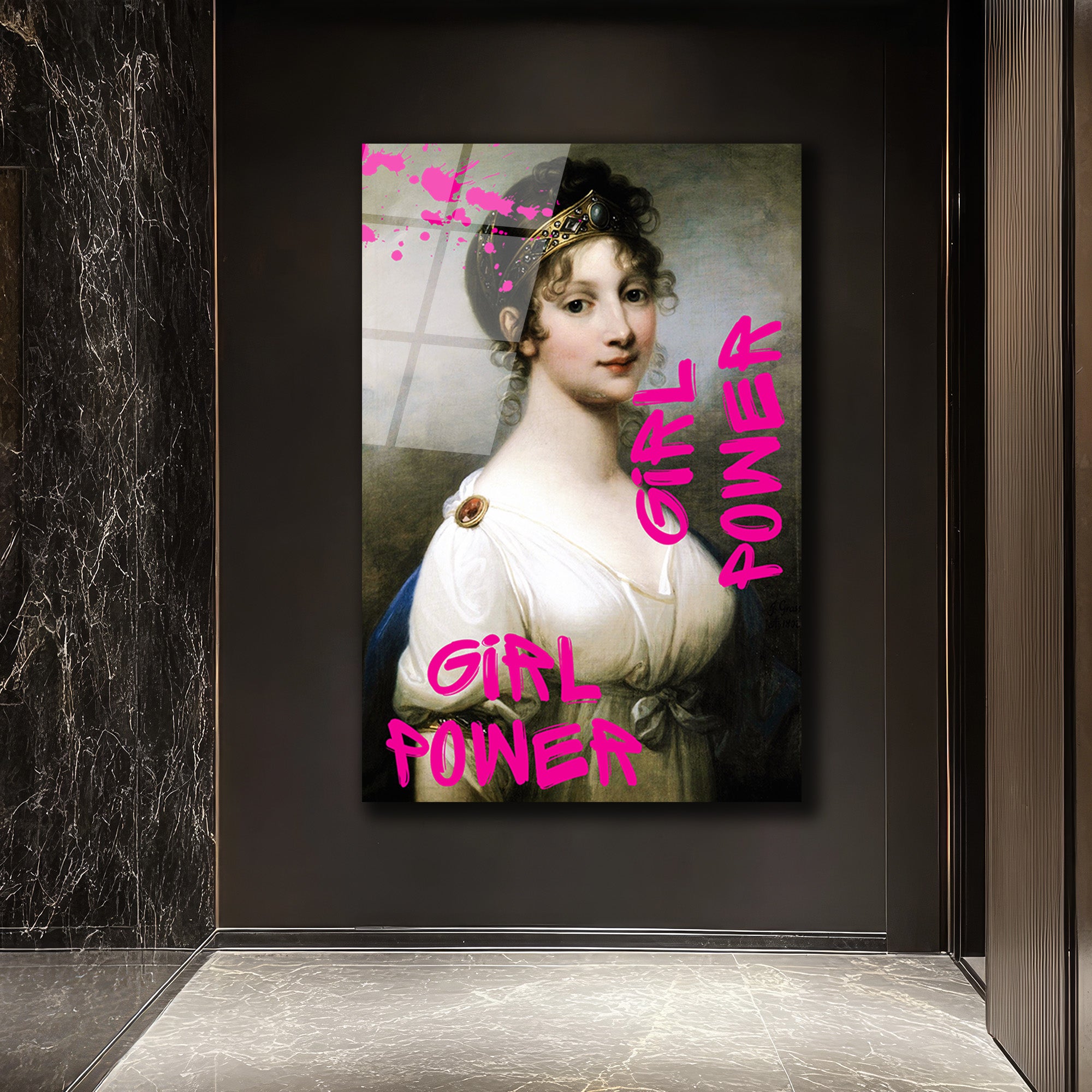 Girl Power Kraliçe Pop Art Cam Tablo - Gücünü Duvarlara Yansıt