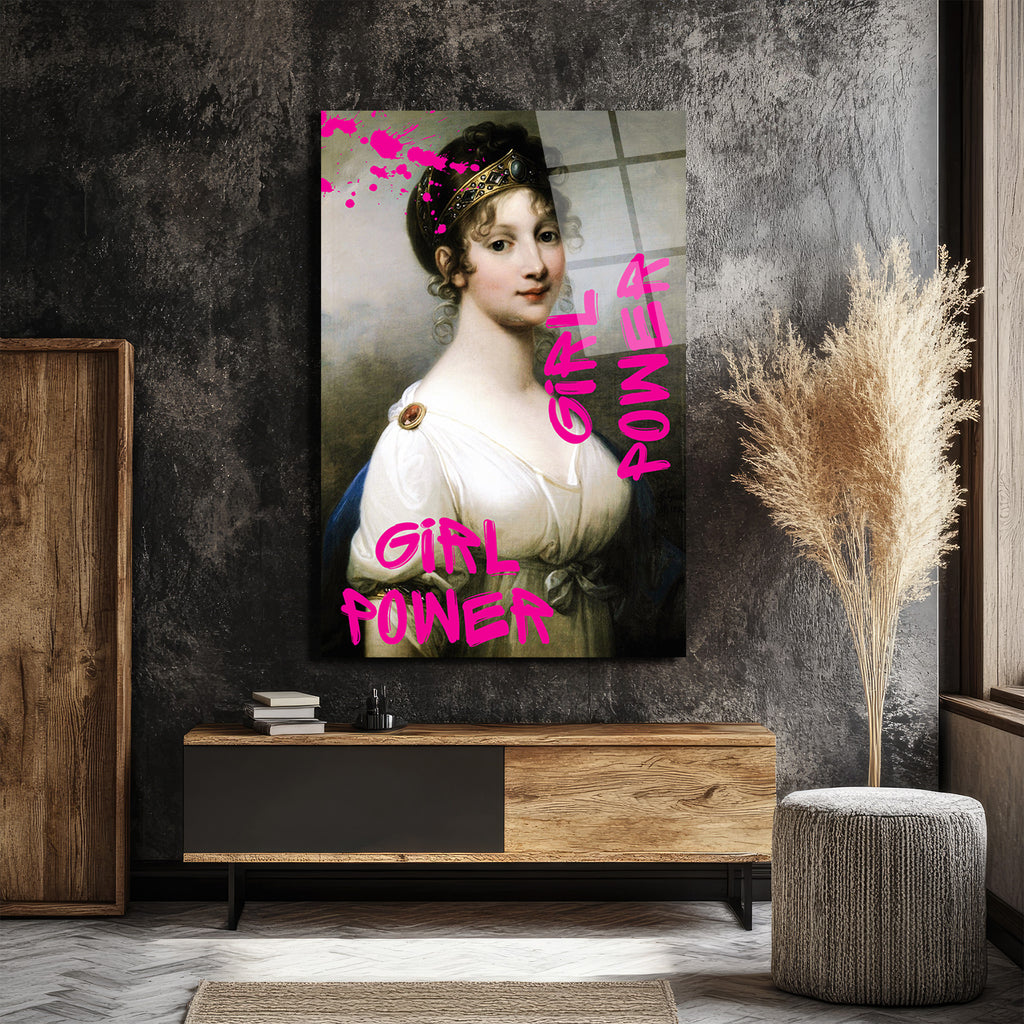 Girl Power Kraliçe Pop Art Cam Tablo - Gücünü Duvarlara Yansıt